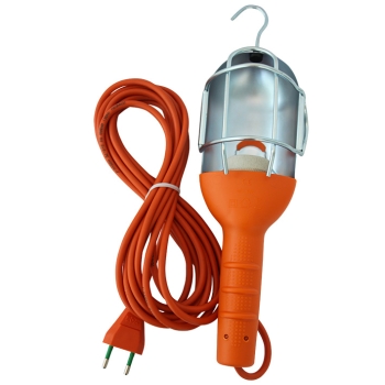 Lampa de Lucru, Protejata de Reflector Metalic, Cablu 10m, 2x0, 75mm H05VV-F, Intrerupator Unipolar, Fisa standart Italian 2P 10A, Fara bec, Soclu E27 MAX 60W, Oranj, Linia ALADIN, Fanton Italia