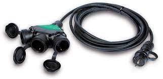 Prelungitor 10 metri, IP44, Cablu 3x2, 5 H07RN-F, 1 Fisa si 3 Prize Tip Schuko, 2P+E, 16A, AC 250V, Max 3500W, Negru, Fanton Italia