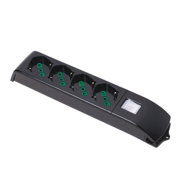 Prelungitor 4 prize, Standart Italian P40 (dual-size) / Schuko, 2P+E, 10/16A, FARA CABLU, Intrerupator LED, Negru, Fanton
