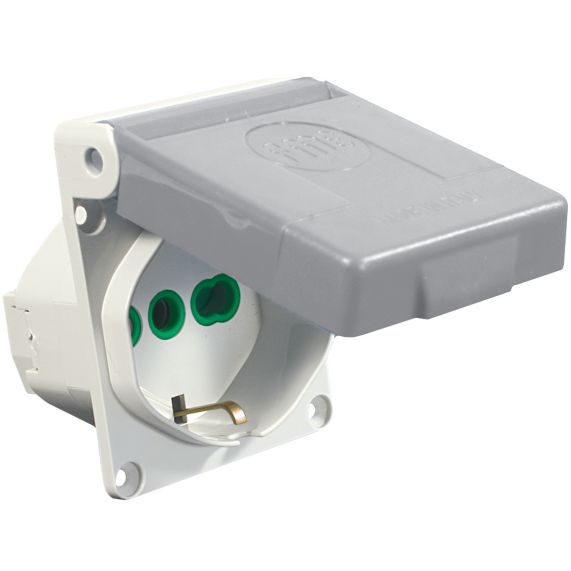 Priza de exterior, IP44, Schuko / Standart Italian P40 (dual-size), 2P+E, 10/16A, Montaj Incastrat, AC 250V, Gri, 53x65mm, Fanton