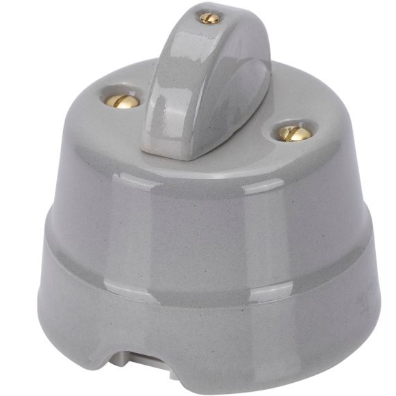 Intrerupator Cap Scara, Ceramica, 10A, 250V, Gri, Country Retro, Fanton, 65x70x70mm