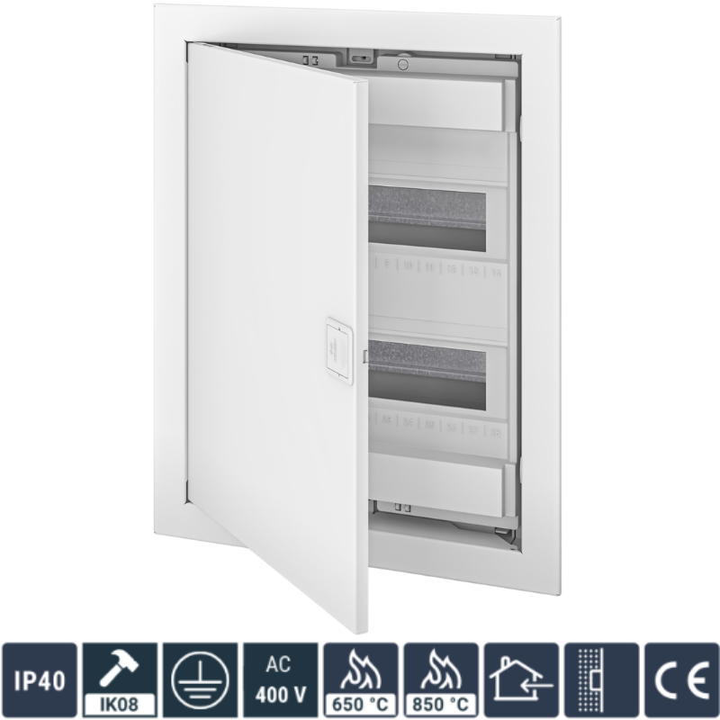 Tablou Electric, 24+4 Module, 442x346x96mm, Montaj Incastrat, Usa Metal Mata, 63A 400V 