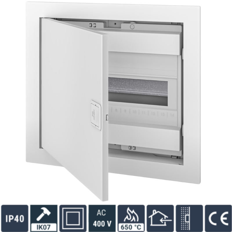 Tablou Electric 12+2 module, (Cofret) Neechipat, Montaj Incastrat, Alb, Usa Plastic Mat Alba, 317 x 346 x 96mm, IP40, In63A, AC400V