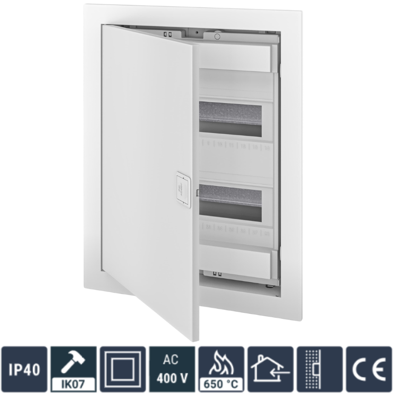 Tablou Electric 24+4 module, (Cofret) Neechipat, Montaj Incastrat, Alb, Usa Plastic Mat Alba, 442 x 346 x 96mm, IP40, In63A, AC400V