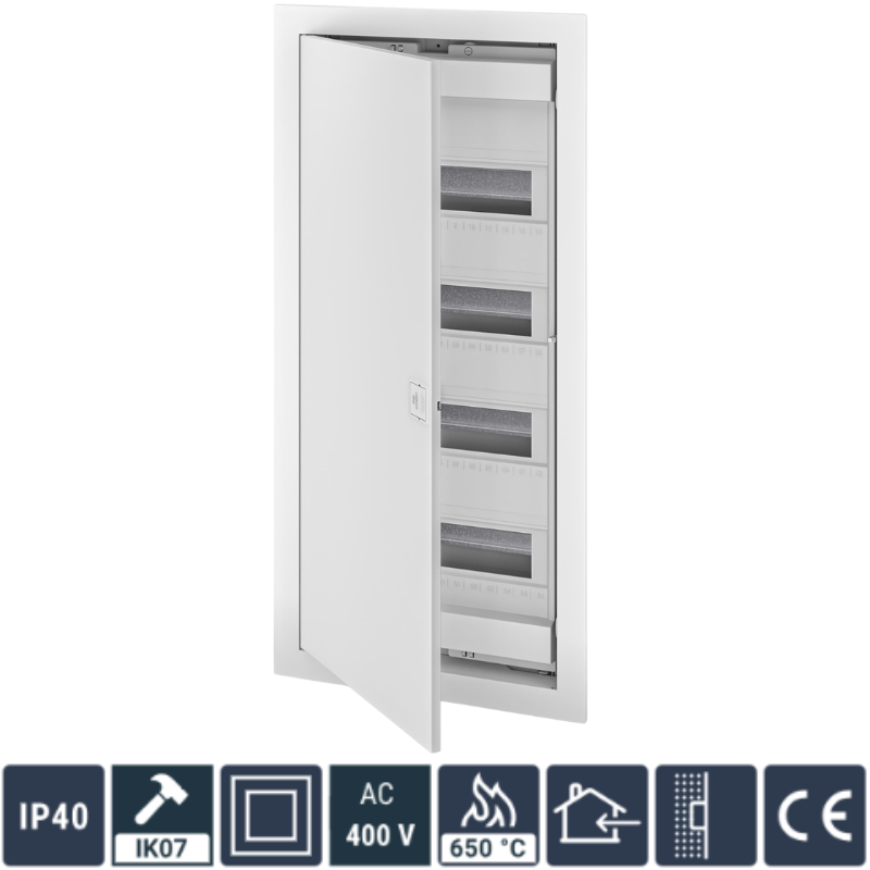 Tablou Electric 48+8 module, (Cofret) Neechipat, Montaj Incastrat, Alb, Usa Plastic Mat Alba, 717x346x96mm, IP40, In63A, AC400V